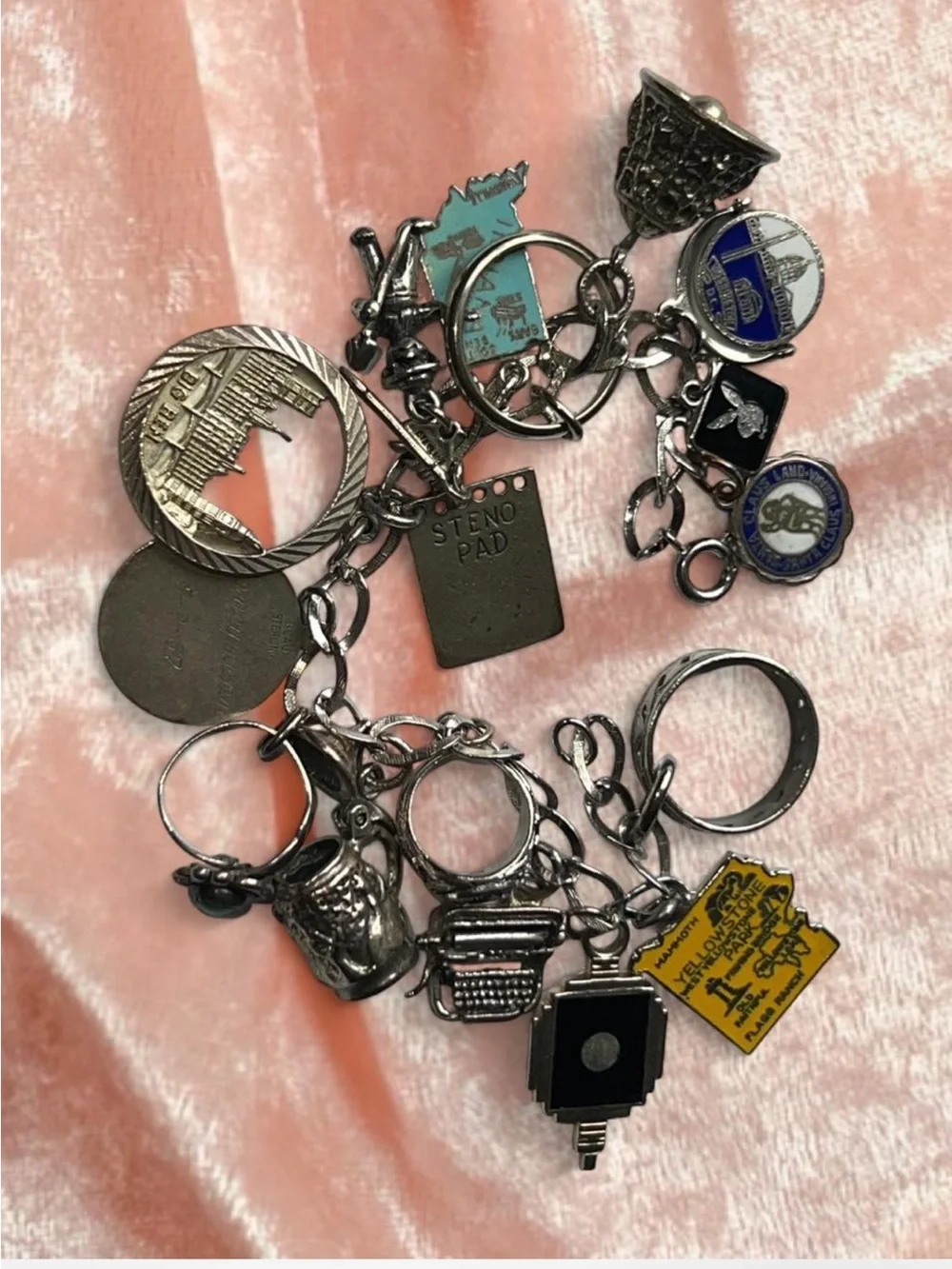 Vintage Silver-Tone Charm Bracelet with Blue & Yellow Accents